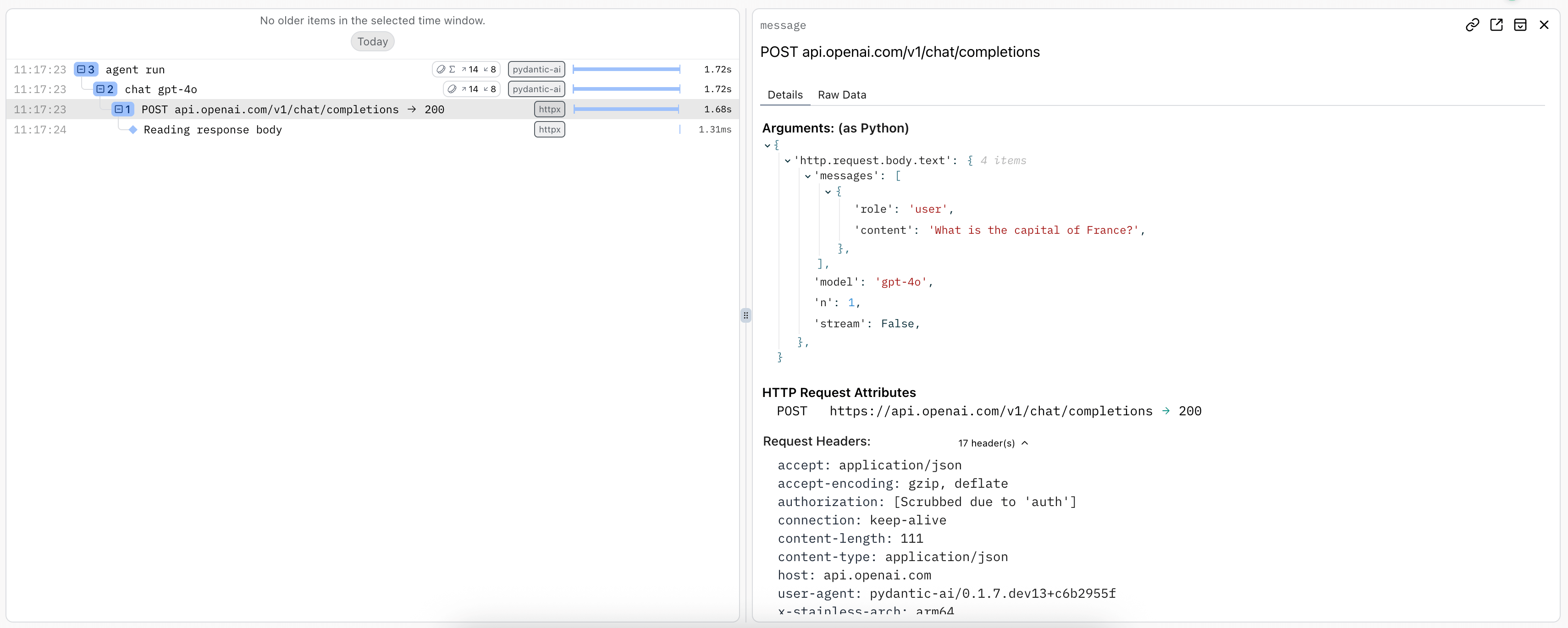 Logfire with HTTPX instrumentation